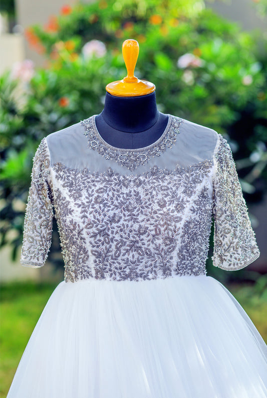 Hand Embroidery Beadwork White Wedding Gown