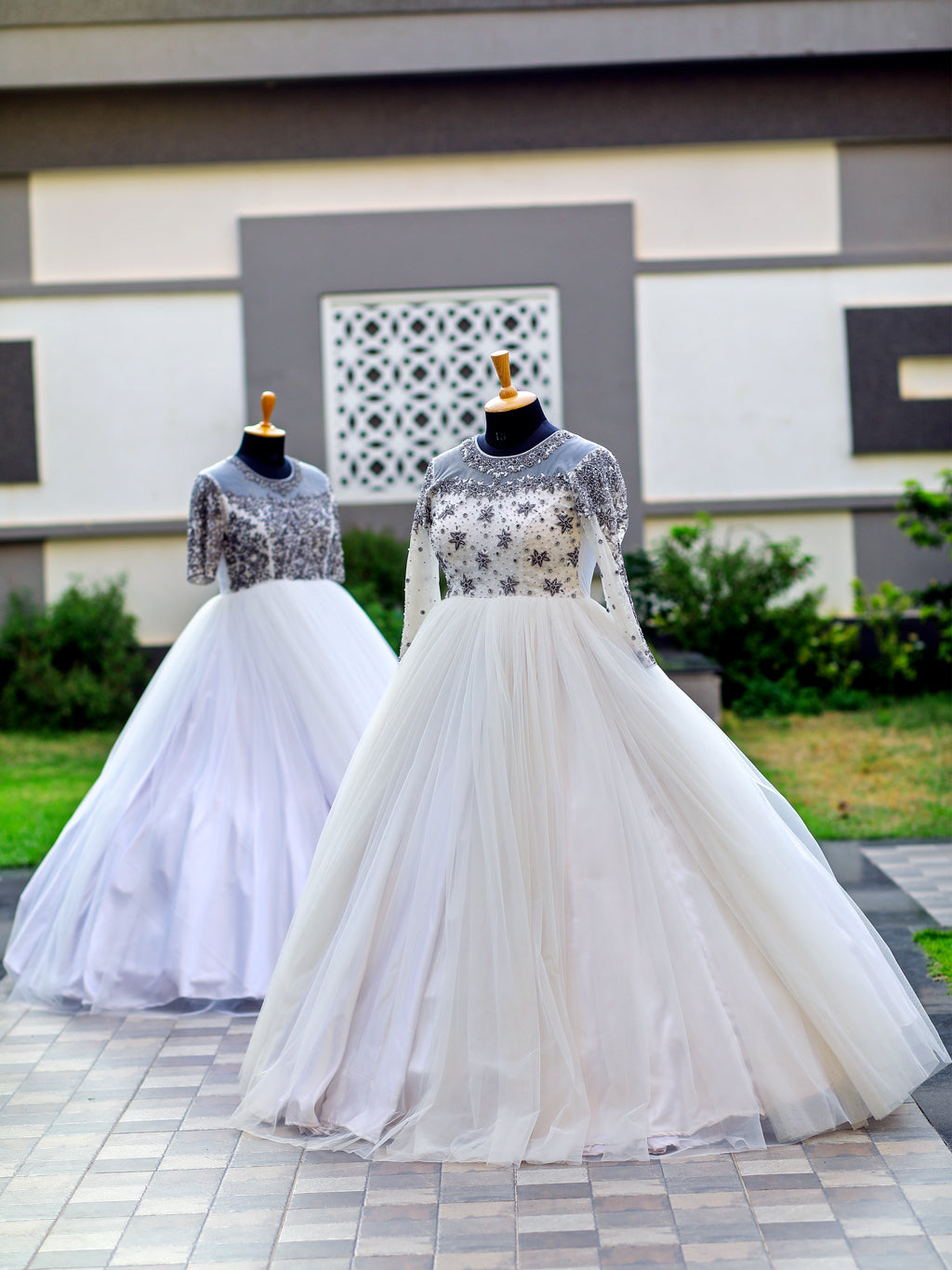 High Neck Hand Embroidered Wedding Gown