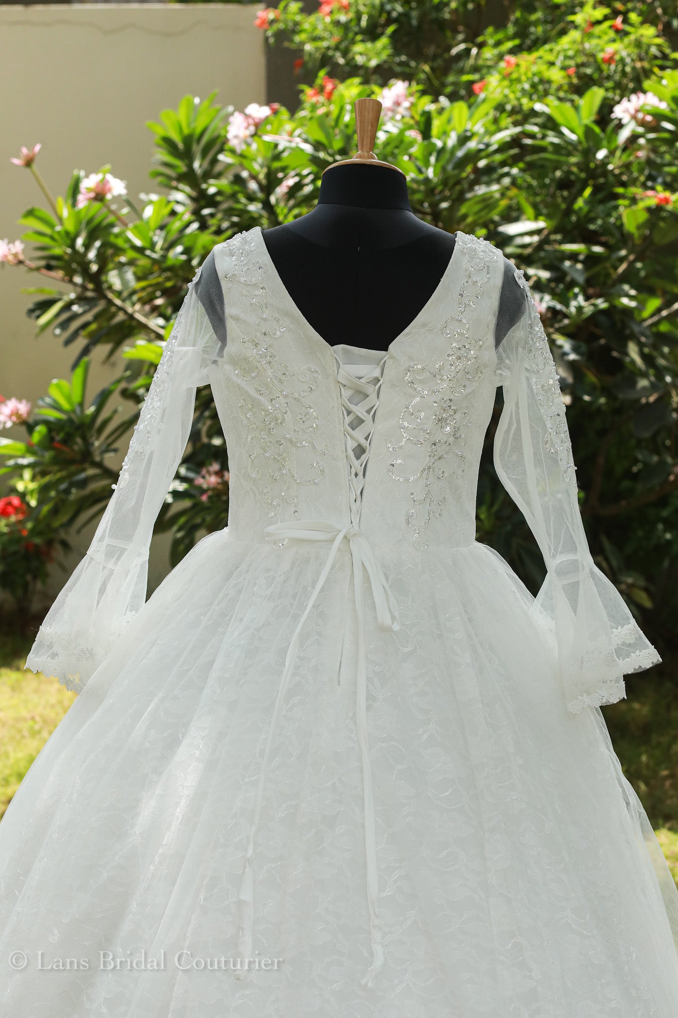 Elegant White Christian Gown with Bell sleeves