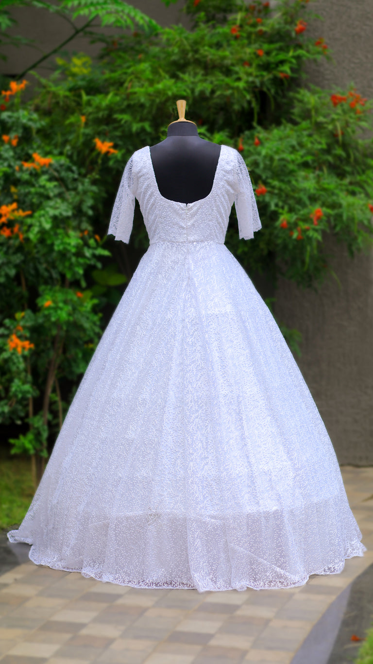 White Bridal Gown with Sheer Sleeves