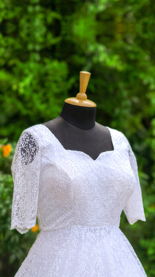 White Bridal Gown with Sheer Sleeves