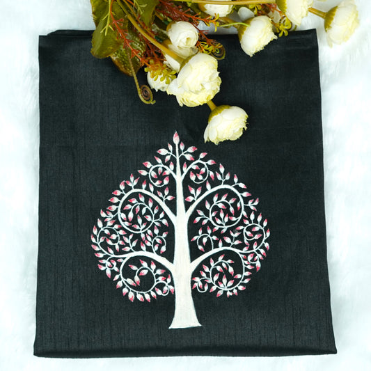 Monochrome Elegance Hand Painted Blouse Fabric