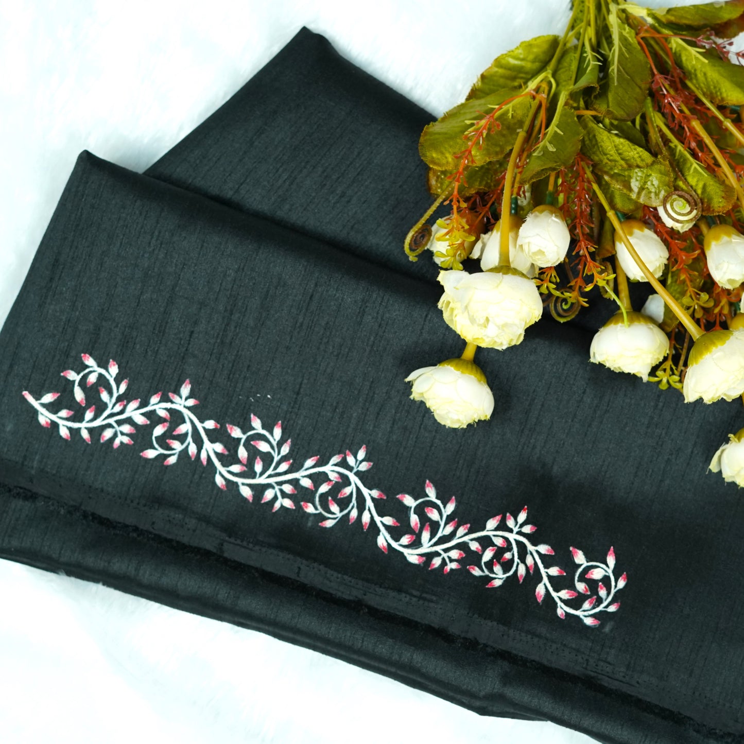 Monochrome Elegance Hand Painted Blouse Fabric