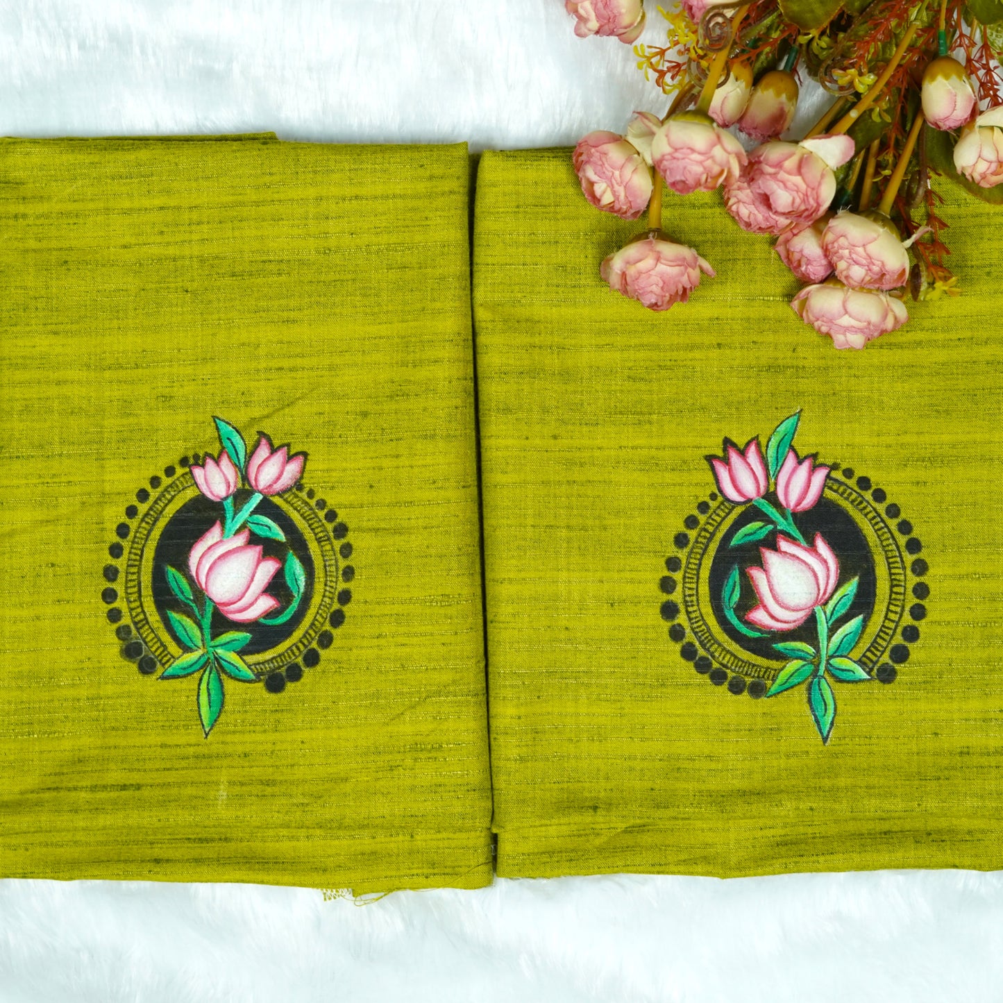 Artistic Floral Painting on Blouse Fabric