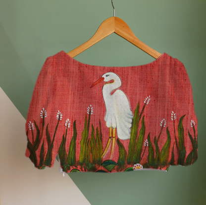 Crane painting blouse fabric