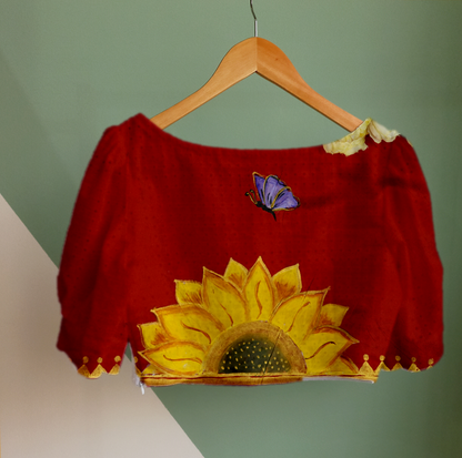 Golden Bloom, Hand Painted Sunflower Blouse Fabric