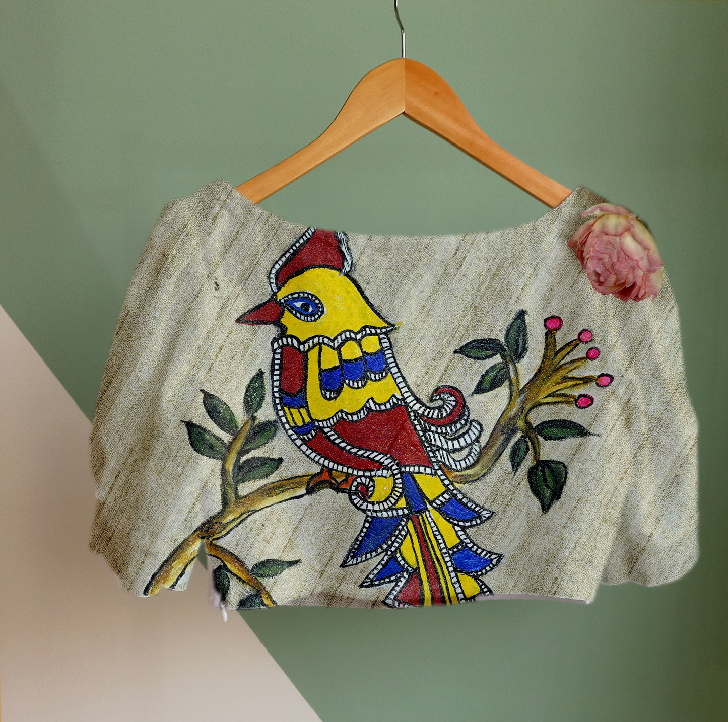 Feathered Grace-Hand painted Blouse Fabric